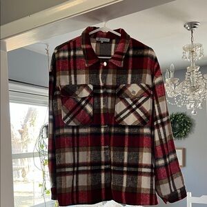 Collection by CZ Cezele Red, Tan & Dark Brown Plaid Shirt Jacket